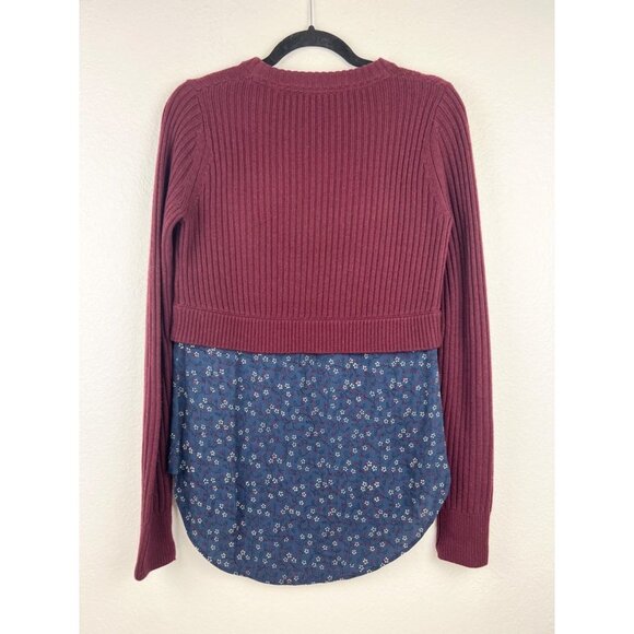 VERONICA BEARD Garrett Wool Sweater Top, Maroon and Floral, Size XS - Picture 5 of 5
